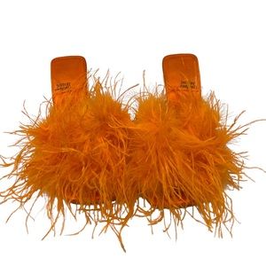 JEFFREY CAMPBELL | Chauffeur Feather Square Toe Heels Sandals Orange
